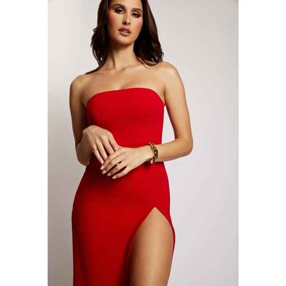Meshki Red Strapless Maxi Dress - Picture 2 of 11
